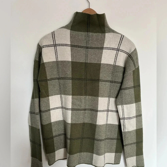 Plaid Rachel Zoe plaid green Mockneck  sweater size medium - Picture 3 of 7